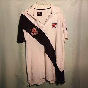 Men’s Route 66 Black & White Polo Shirt – Embroidered Crest Design